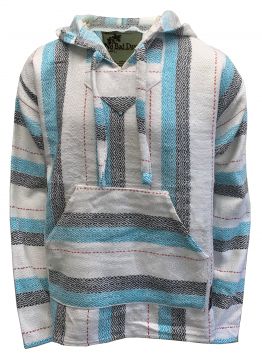 No Bad Days Baja Hoodie - White Aqua Blue Black with Red Dash Diamond Pattern